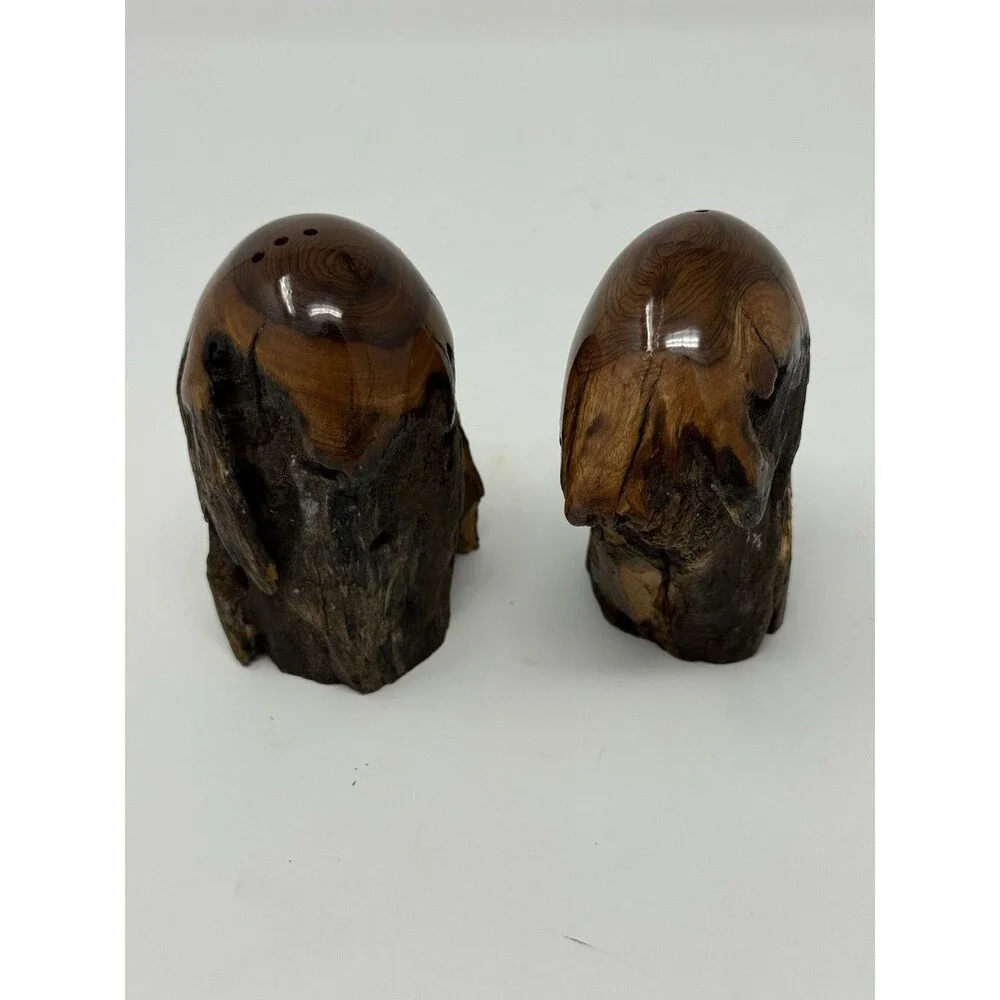 Handmade Live-Edge Wood Salt & Pepper Shakers 2pc Brown/Black Small 4in